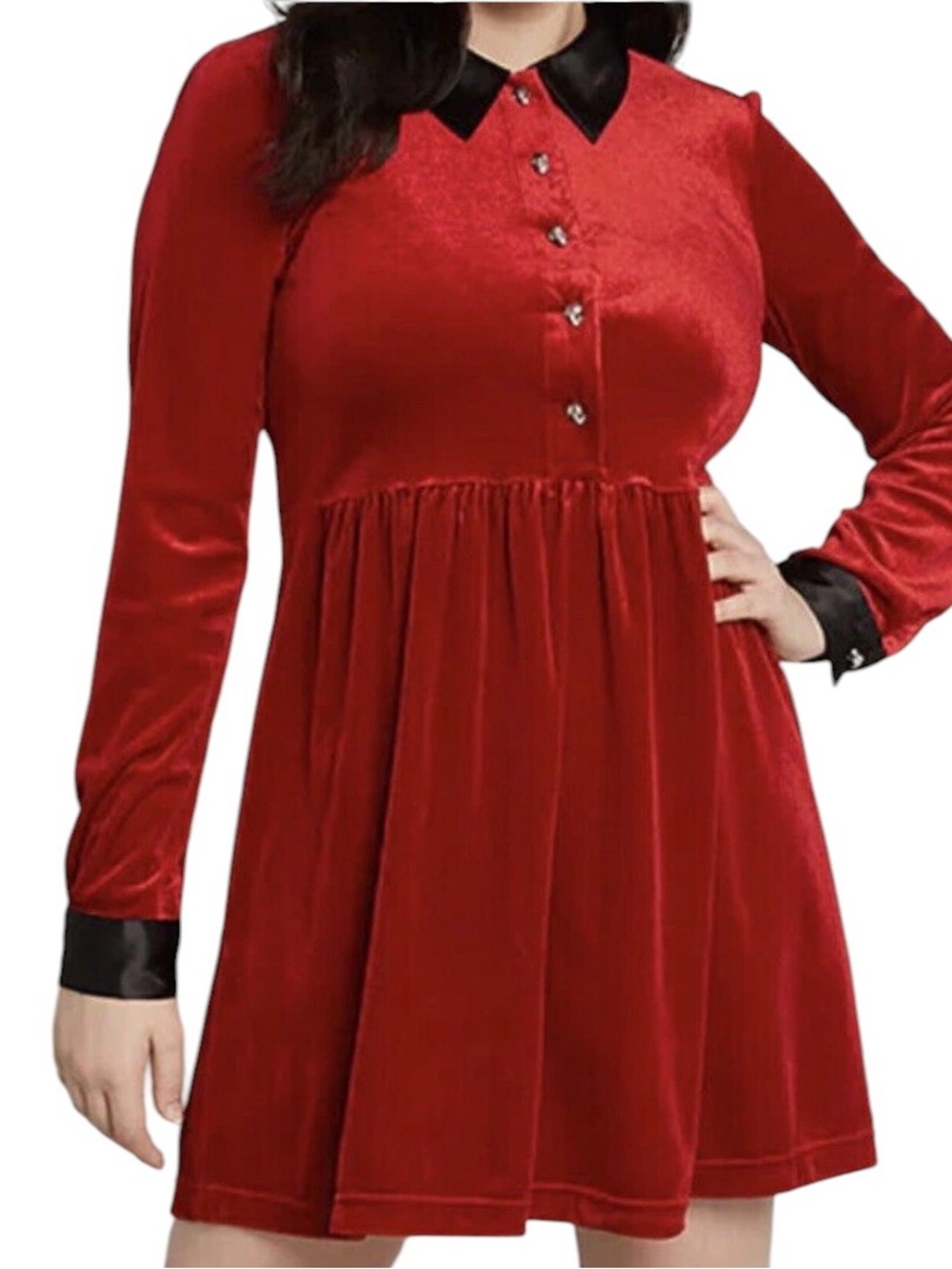 ModCloth Gothic Plus 3X Wednesday Adams Crushed Red Velvet Skull Button Dress